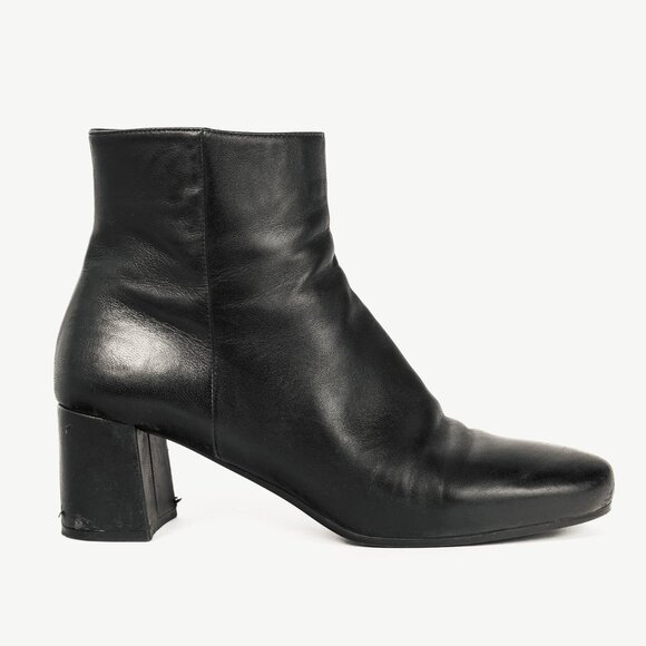 Prada Black Leather Block-Heel Ankle Boots - Picture 1 of 10